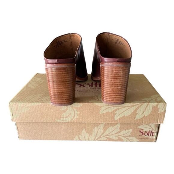 Sofft Safire Dark Red Italian Leather Open Toe Women’s Block Heel Mule Clogs 10 - Picture 6 of 10